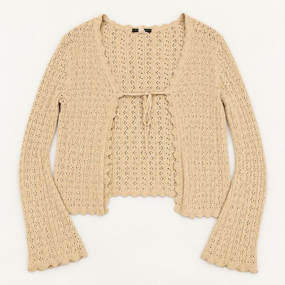 American Attitudes Cardigan L Cream 100% Cotton Open Knit Tie Front
